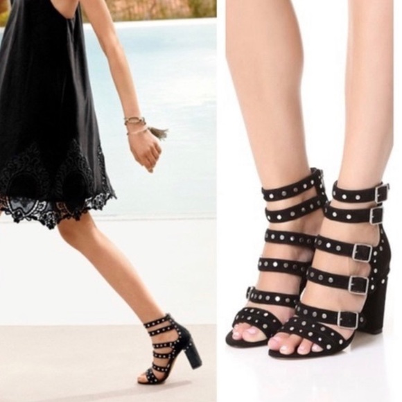 SAM EDELMAN Black Studded Leather Suede YORK Heels Sandals Gorgeous Size 8.5 - Picture 9 of 9